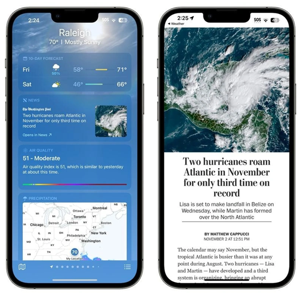 城中苹果14维修分享iPhone 14手机如何看天气时顺带看新闻 