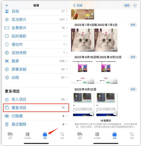 城中苹果手机维修分享iOS 16 中相册重复项目功能使用方法 