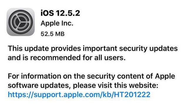 城中苹果手机维修分享iOS12.5.2发布，建议所有老苹果用户安装 
